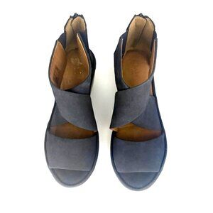 Clarks Womens 7 W Clarene Blue Suede Wedge Platform Sandals Comfort Quality